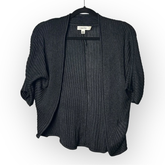 Calvin Klein Black Shrug Cardigan with Ribbed Knit Texture L - Picture 1 of 5